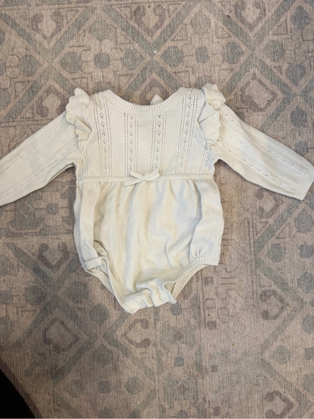 Nordstrom Cream Knit Ruffle-Sleeve Baby One-Piece